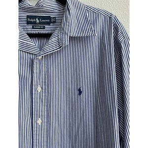 Ralph Lauren Blue White Striped Dress Shirt 17.5 32 33‎ Mens Long Sleeve Classic